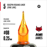 CAM x AMI JAMES Cartridges - Super Bugpin Round Liners - #8 (0.25mm) - 20/Box